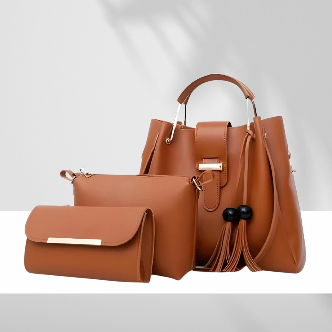 Brown handbag set with tote and clutch