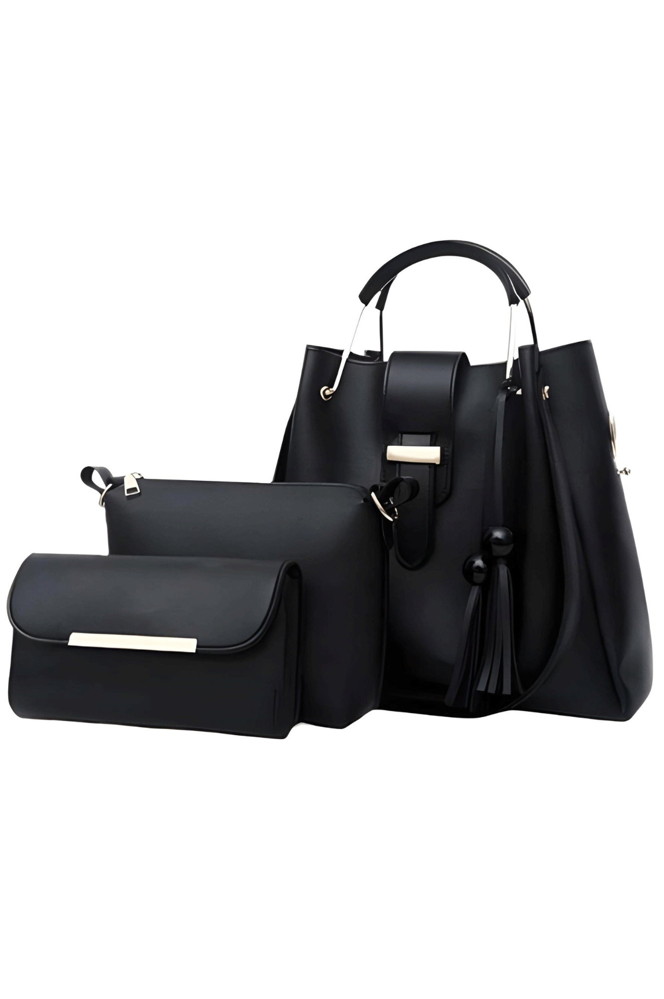 Black 3 piece handbag set for women