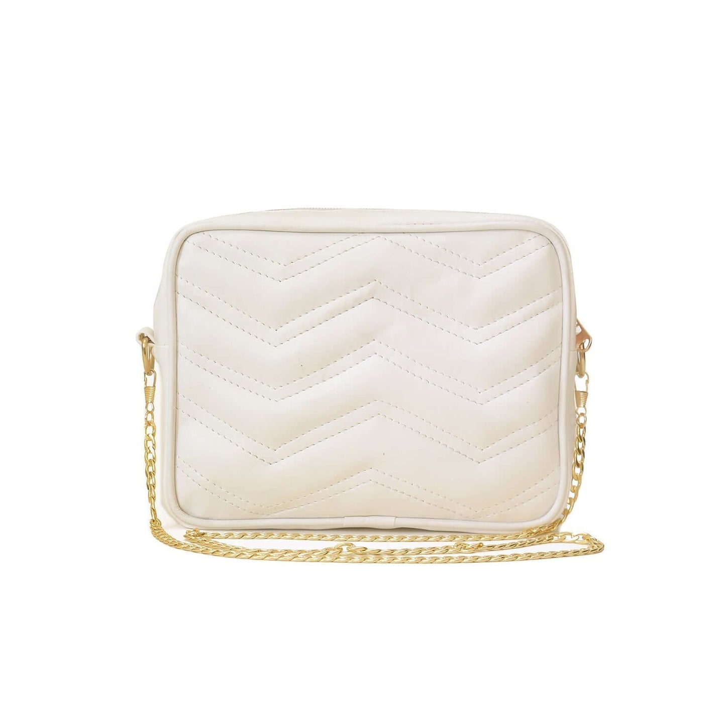 White quilted shoulder bag with gold chain strap