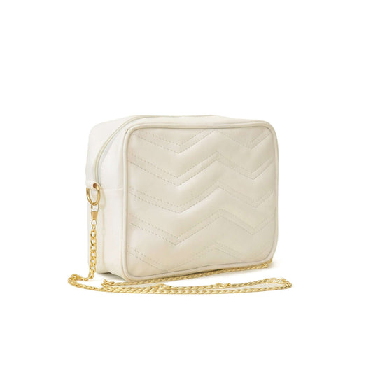 Stylish crossbody handbag in white with chain