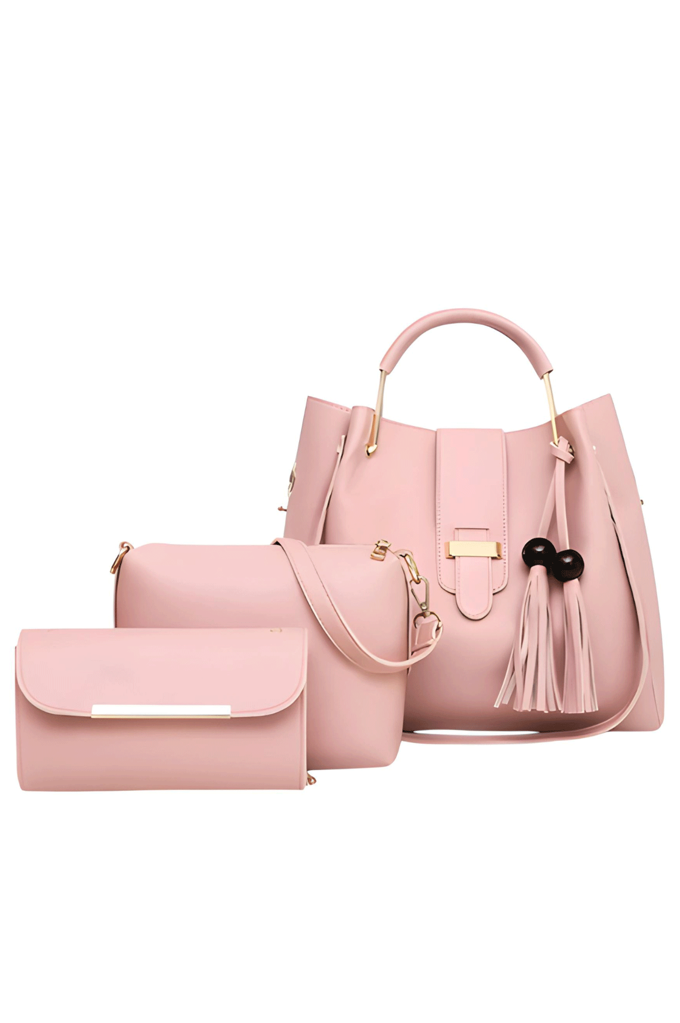 Pink handbag set with tote and clutch