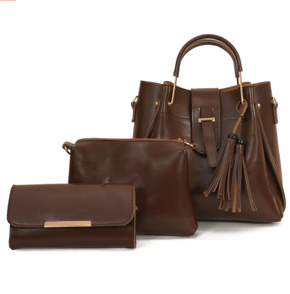 Dark brown handbag set with tote and clutch