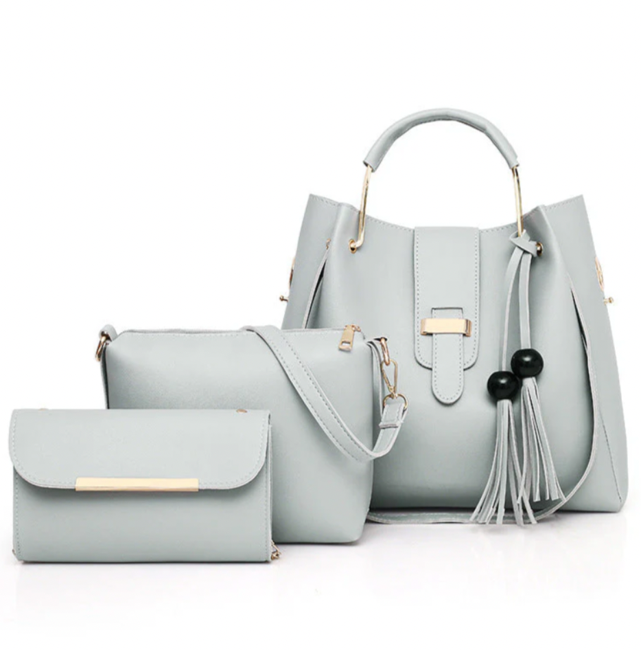 Grey handbag set with tote and clutch