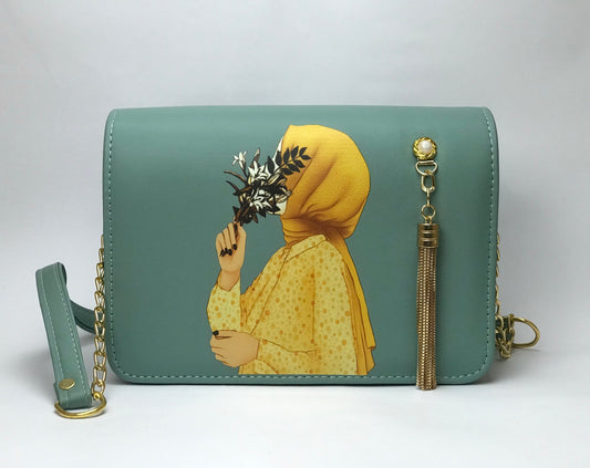 Aqua green bloom-inspired bag for hijab fashion