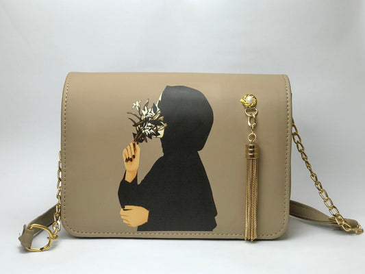 Beige grey handbag for hijab girls