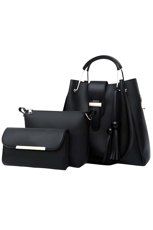 Black 3 piece handbag set for women