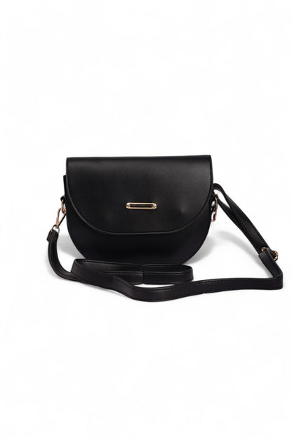 Black shoulder bag with flap closure