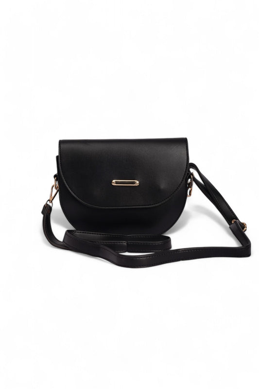 Black shoulder bag with flap closure