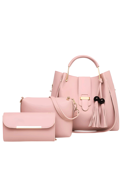 Pink handbag set with tote and clutch