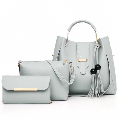 Grey handbag set with tote and clutch